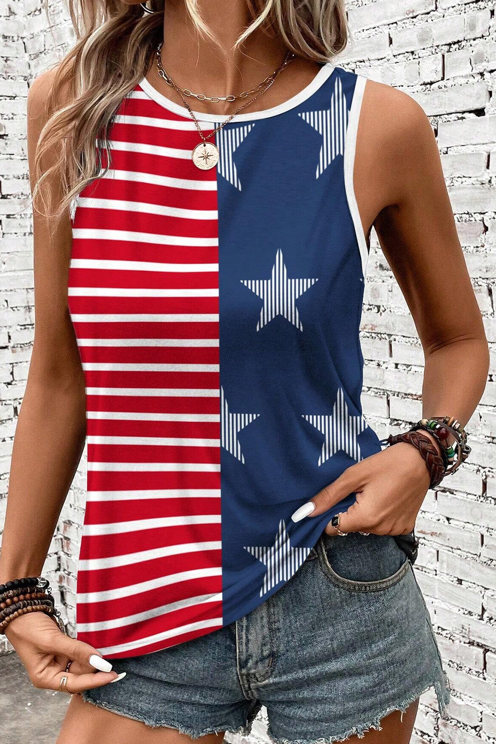 Rundhals-Tanktop mit US-Flagge