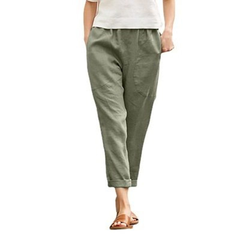 Linen cotton loose straight leg cropped pants