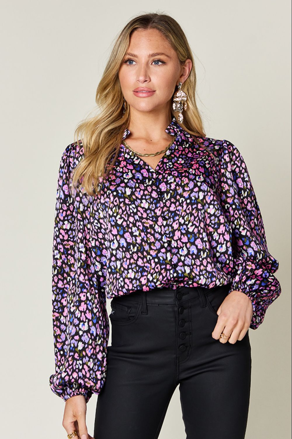 Double Take Full Size Printed Long Sleeve Blouse