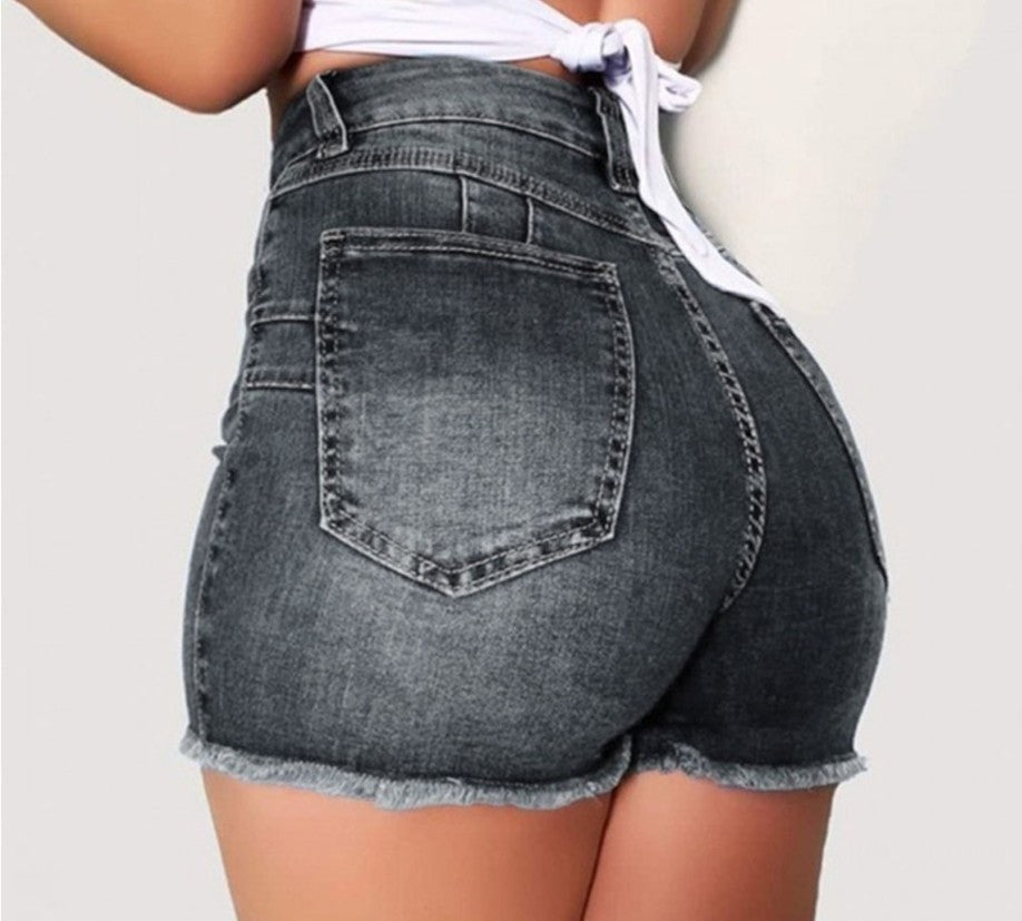 Damen-Stretch-Jeansshorts mit zerrissener Tassel im Slim Fit