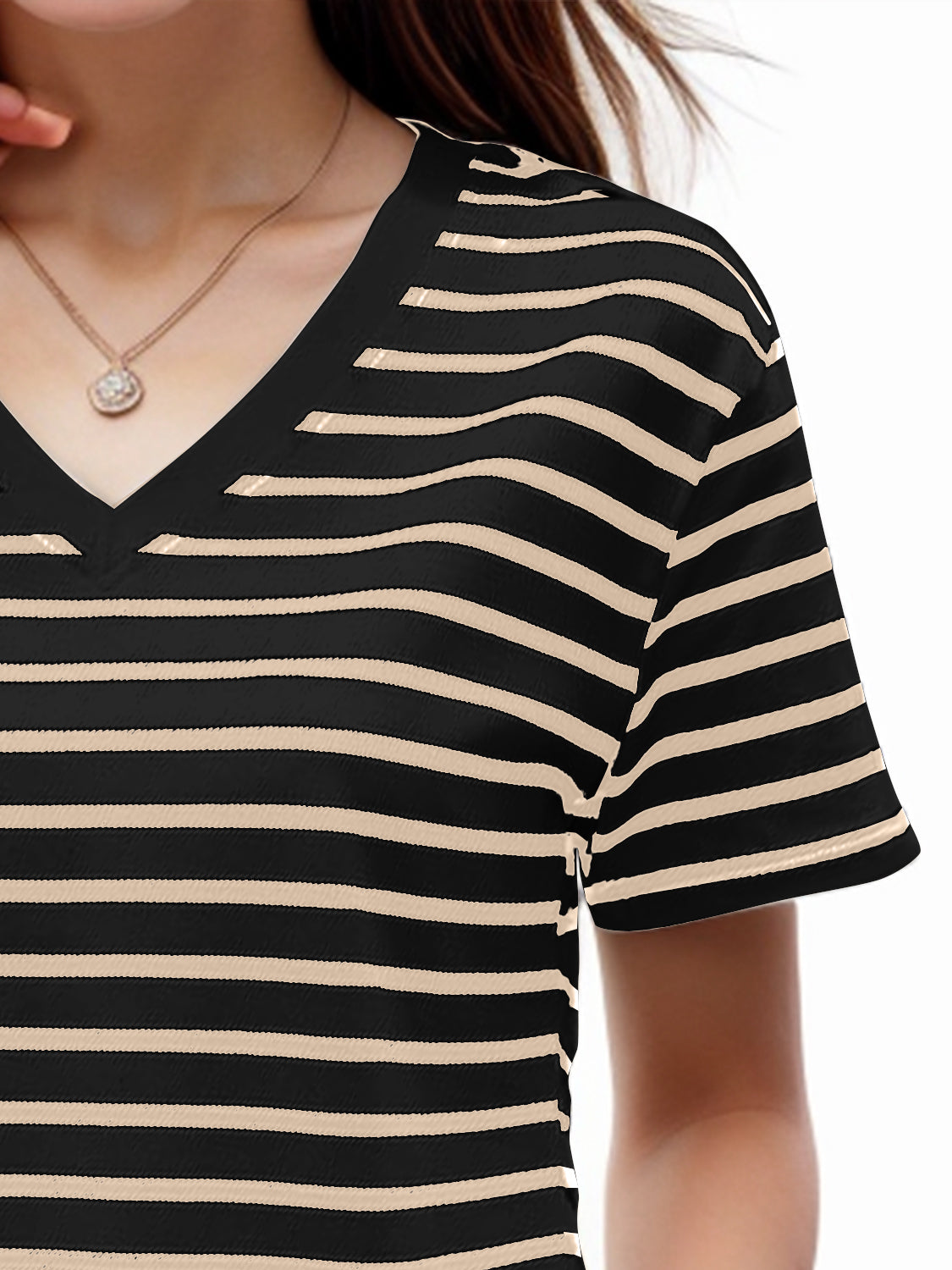 Plus Size Striped V-Neck Short Sleeve T-Shirt