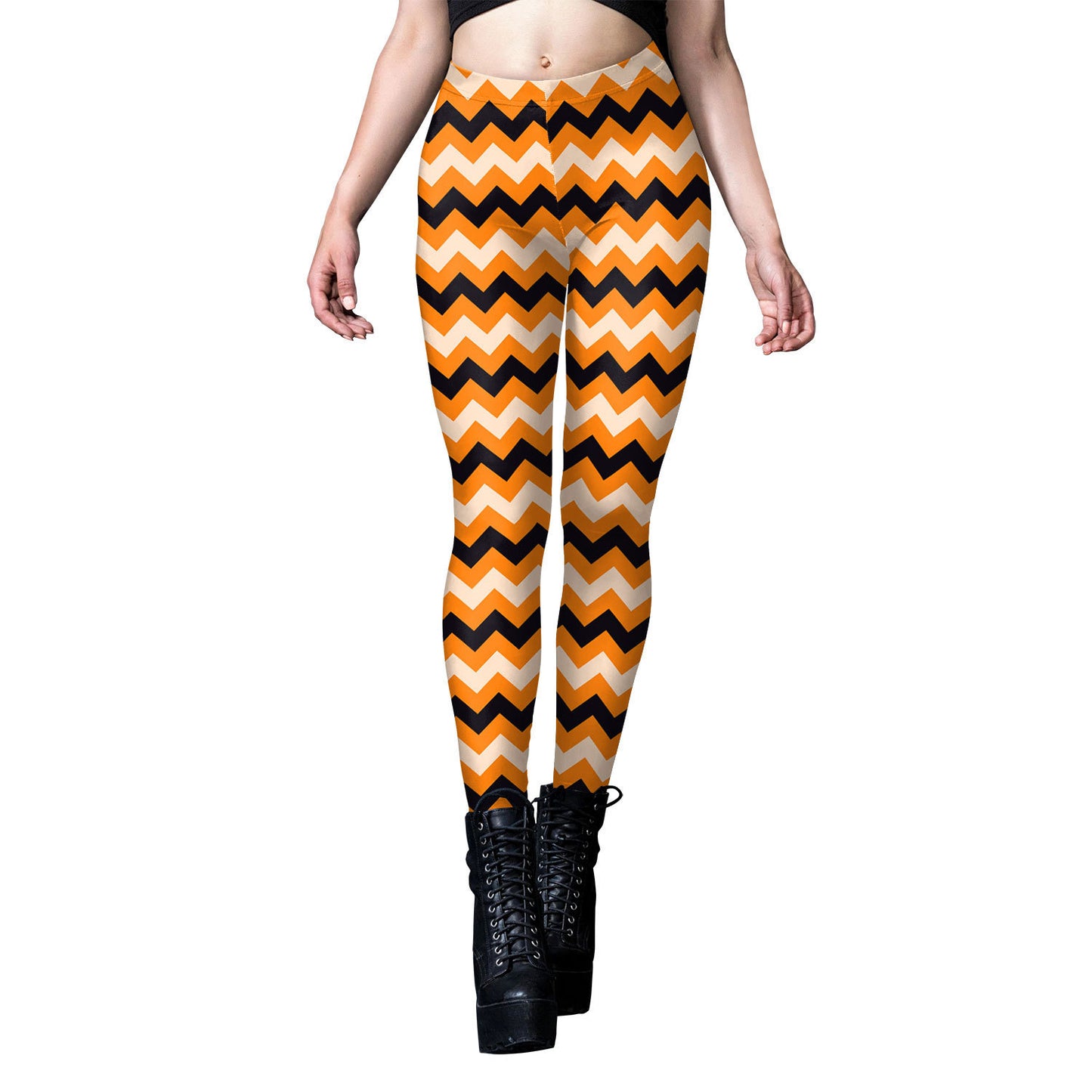 Leggings ajustados a rayas con estampado digital de cabeza de calabaza de Halloween para mujer