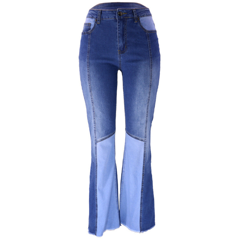 Damen Jeans mit ausgestelltem Bein und hoher Taille in Kontrastfarbe