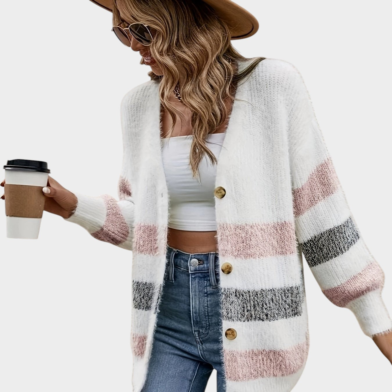 Camille | French-Style Striped Drop-Shoulder Cardigan