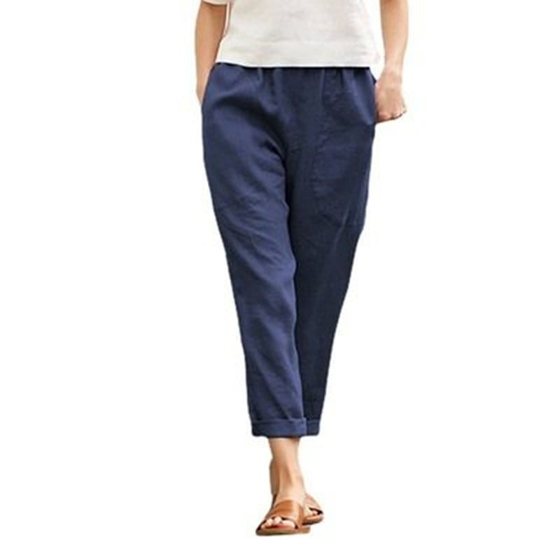 Linen cotton loose straight leg cropped pants