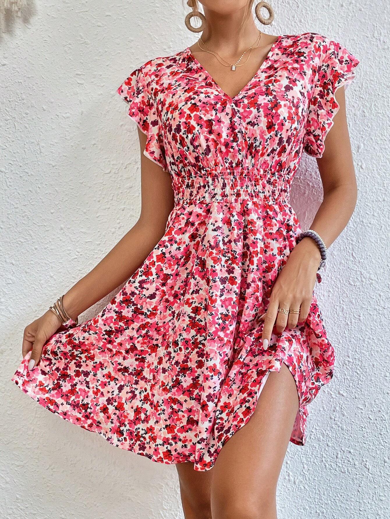 Vestido estampado con volantes para mujer