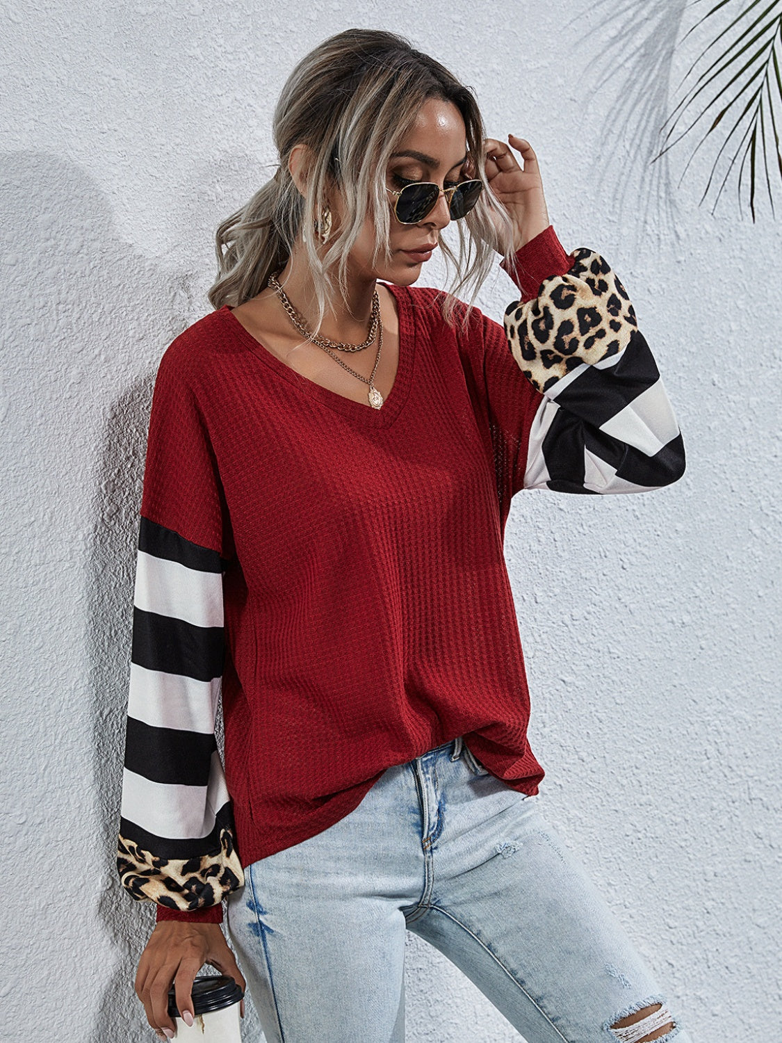 Leopard Striped Waffle-Knit Top