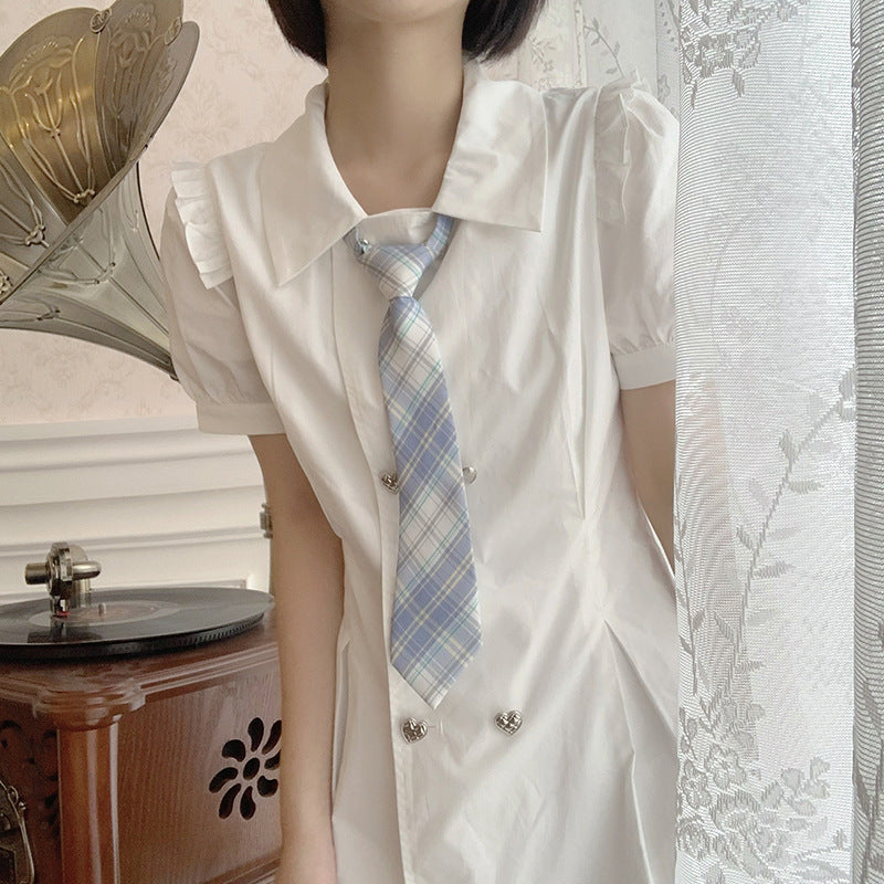Bubble Short-sleeved Shirt Dress Female Student