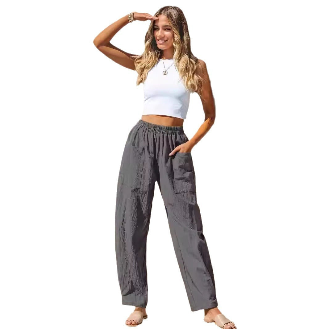 Pantalones casuales de algodón y lino para mujer, estilo vacaciones