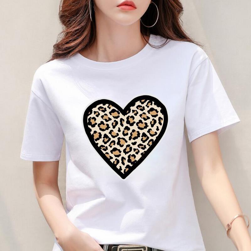 Modal Fabric Women's Leopard Print Heart Printing New Short Sleeve