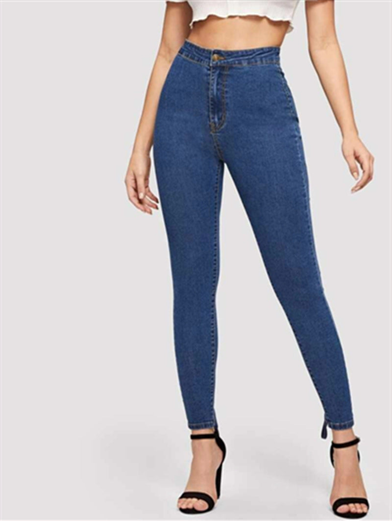 Heißer stil hohe taille umreifung hühneraugen elastische denim bleistift hosen 