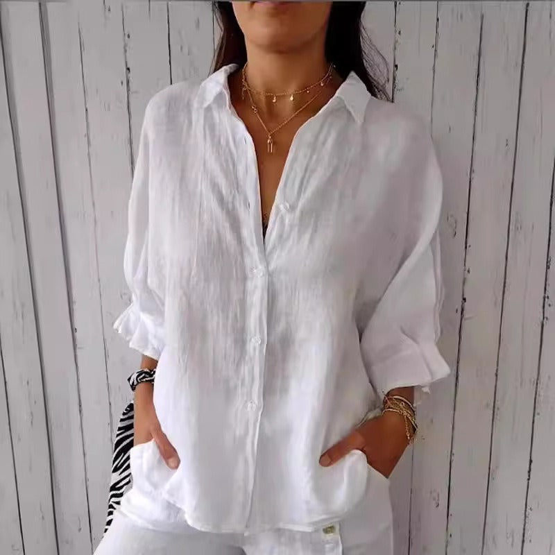 Cotton and linen back lace up design shirt