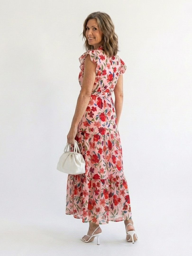 Lila - Floral V-Neck Tiered Midi Dress