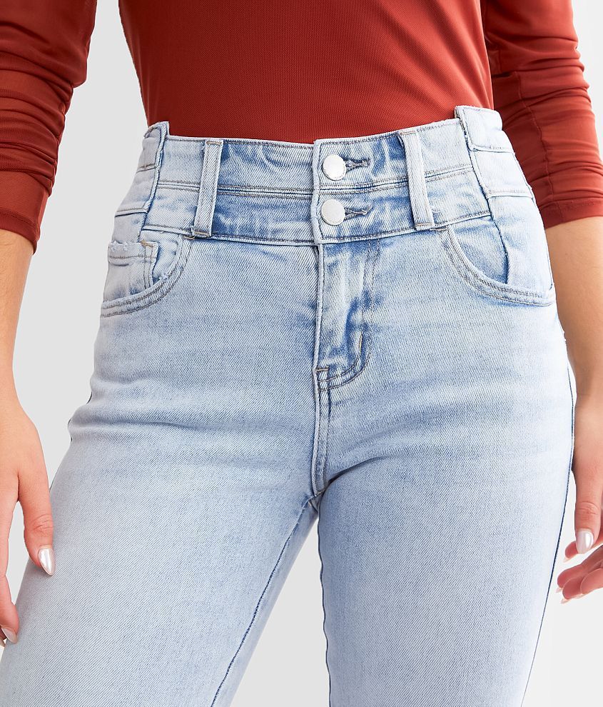 Pantalones vaqueros elásticos con botones y cintura alta para mujer