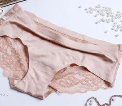 Ropa interior de seda de hielo para mujer, de cintura media, sin costuras, con encaje, entrepierna de algodón, antibacteriana, de talla grande, sexy, transpirable, ultrafina, bragas para damas pequeñas