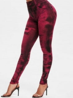 Nahtlose Leggings aus gefälschtem, zerrissenem Korsett und Denim-Imitat, Oberbekleidung für Damen, hoch taillierte, bedruckte Hose