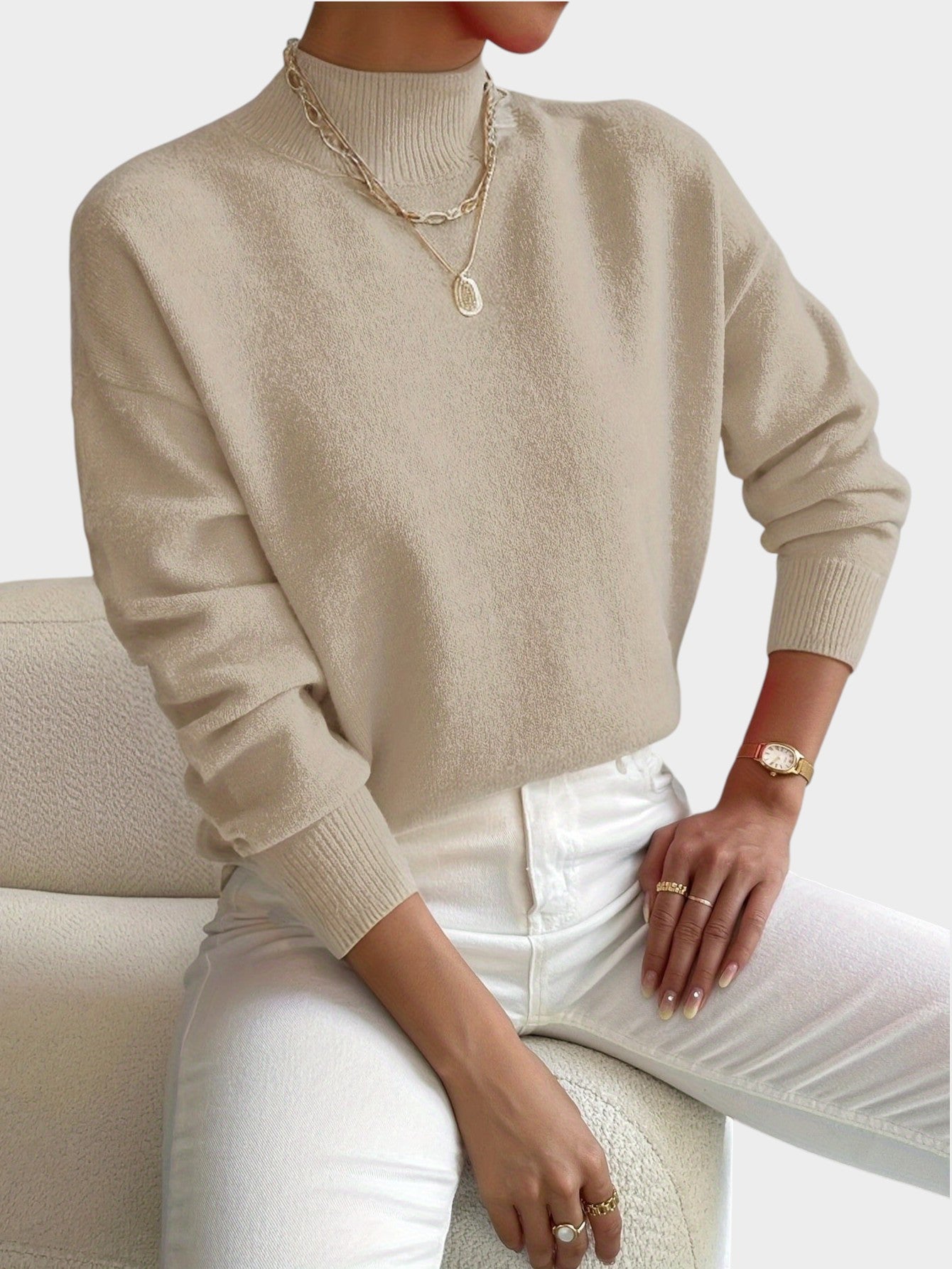Rosalie | Mock Neck Drop-Shoulder Pullover