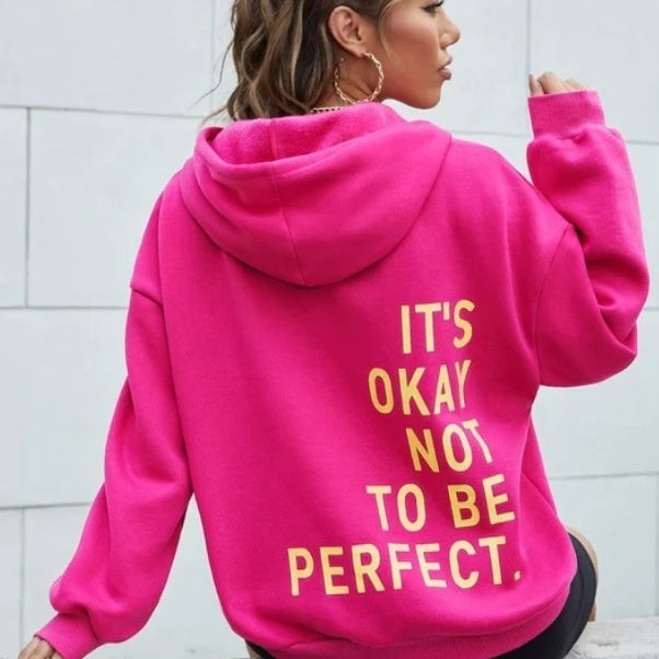 Sudadera informal de manga larga con estampado de letras multicolor para mujer, combinable con todo