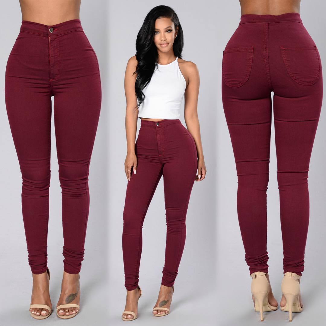 Women's clothing explosion style splicing high waist tight and thin elastic pencil pants