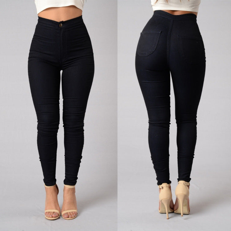 Women's clothing explosion style splicing high waist tight and thin elastic pencil pants