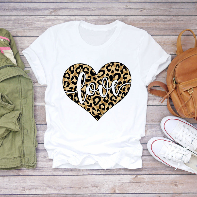 Watercolor Love Fashion Print Kurzarm-T-Shirt Damentrend