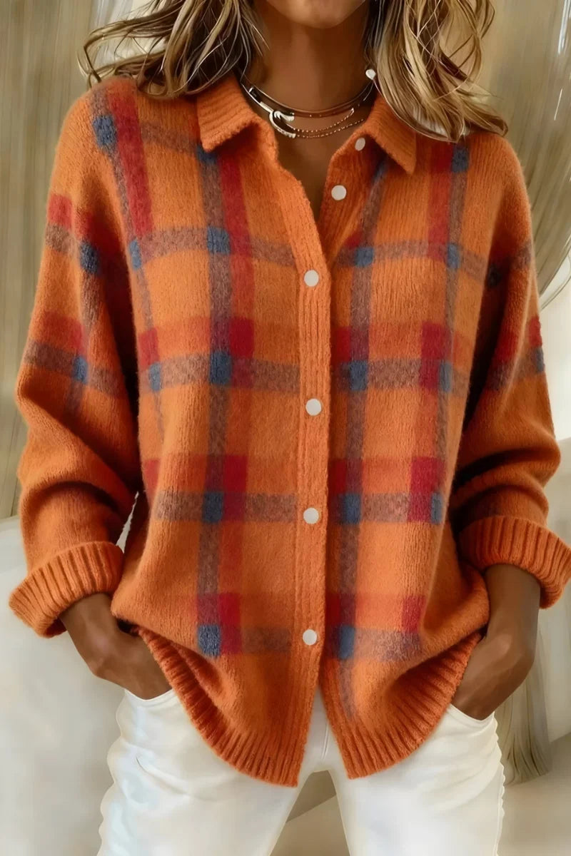 Megan™ - Plaid Button-Up Knit Cardigan