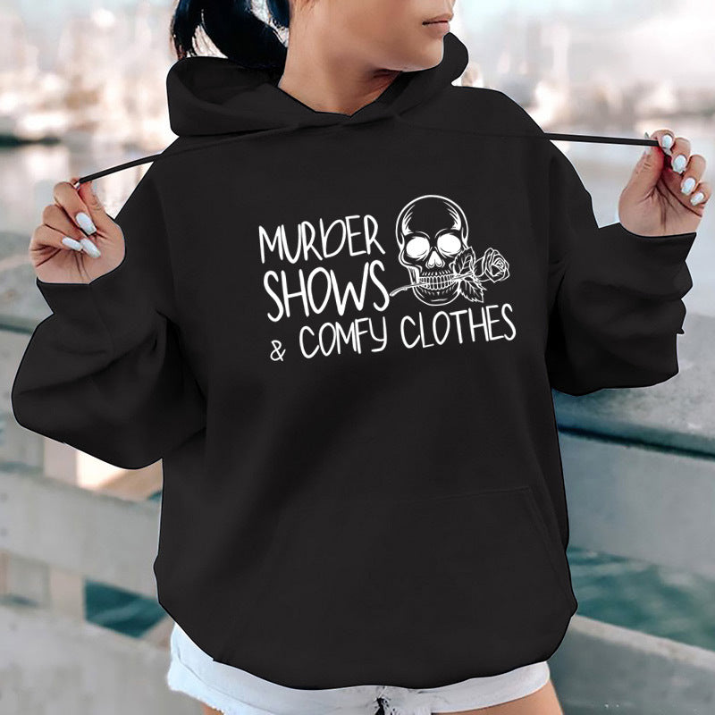 Fall Winter Casual Heel Wrapped Collar Fleece Letter-printing Printed Hoodie Loose