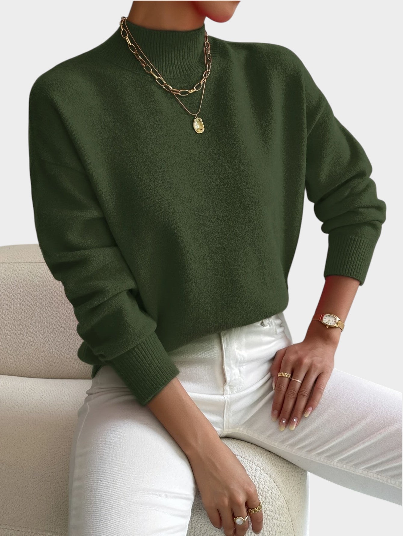 Rosalie | Mock Neck Drop-Shoulder Pullover