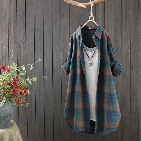 Casual Plaid Shirt frauen Mittellange Lose Koreanische Stil