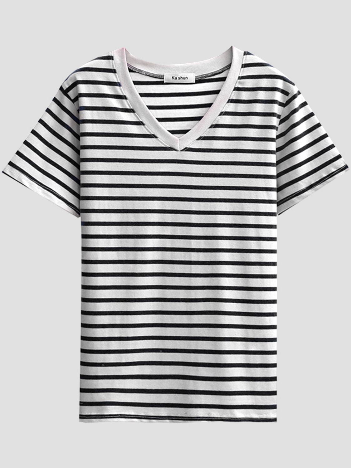 Plus Size Striped V-Neck Short Sleeve T-Shirt