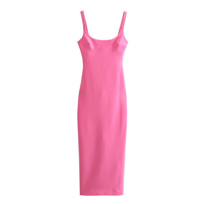 Women's sleeveless solid color fitted mid length dress