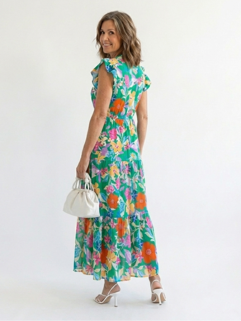 Lila - Floral V-Neck Tiered Midi Dress