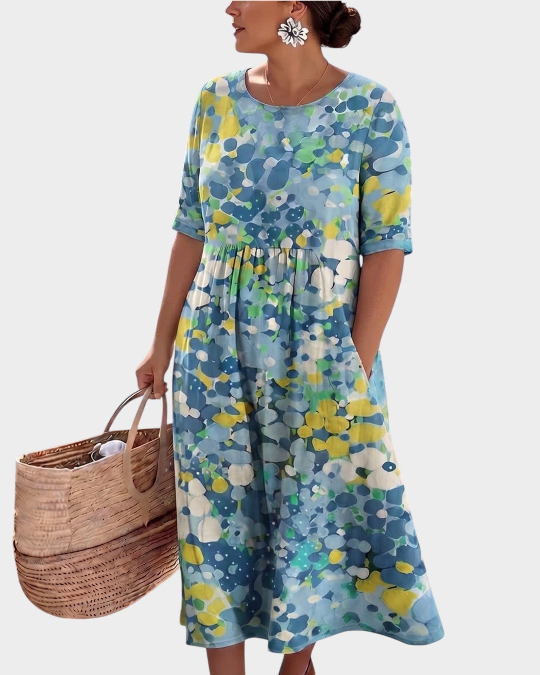 ELENA™ - ELEGANT FLORAL SUMMER MIDI DRESS