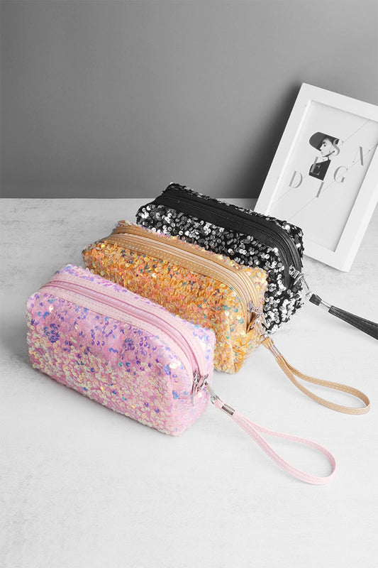 Bolsa cosmética con diseño de lentejuelas y brillo colorido de Zenana