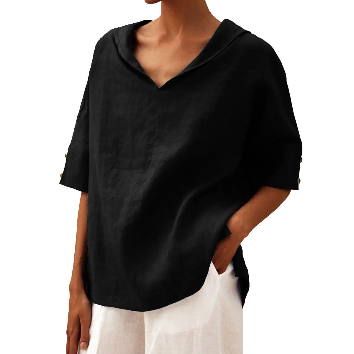 Women's Solid Color Cotton And Linen Loose Shirt