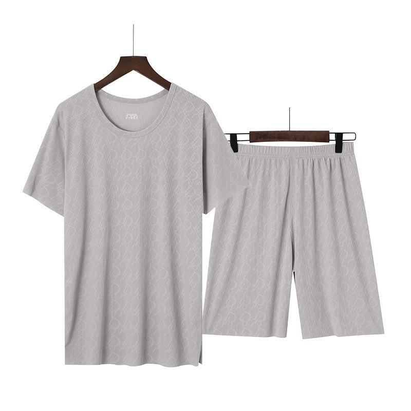 Men's Ice Silk Pajamas Summer Short Sleeve Suit Casual