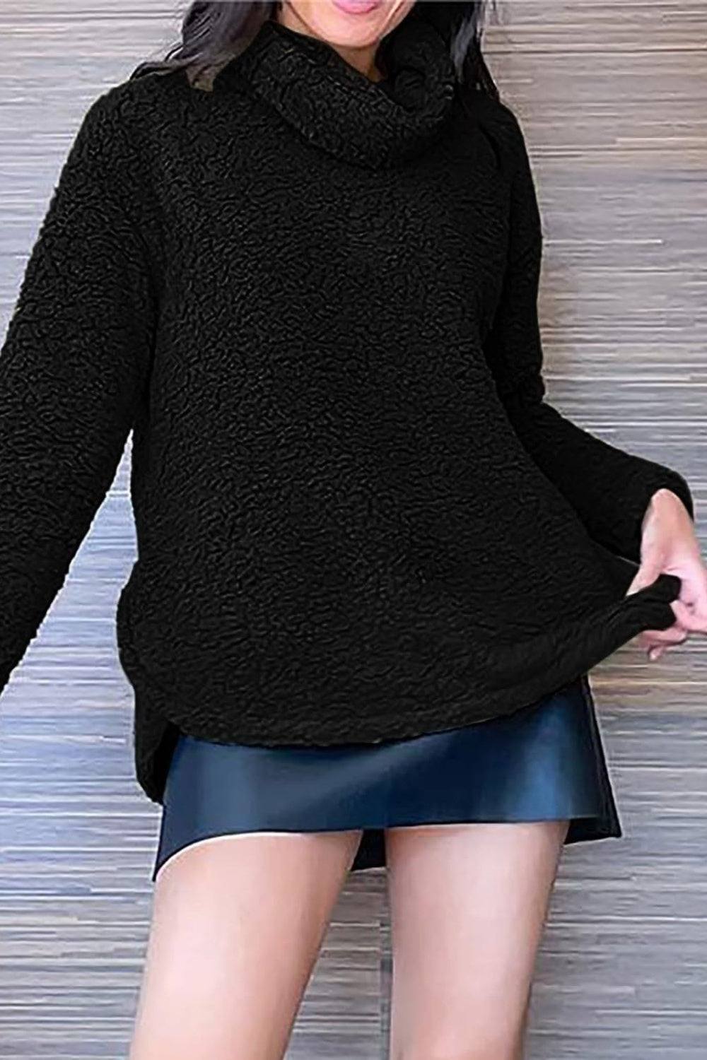 Fuzzy Turtleneck Long Sleeve Sweatshirt