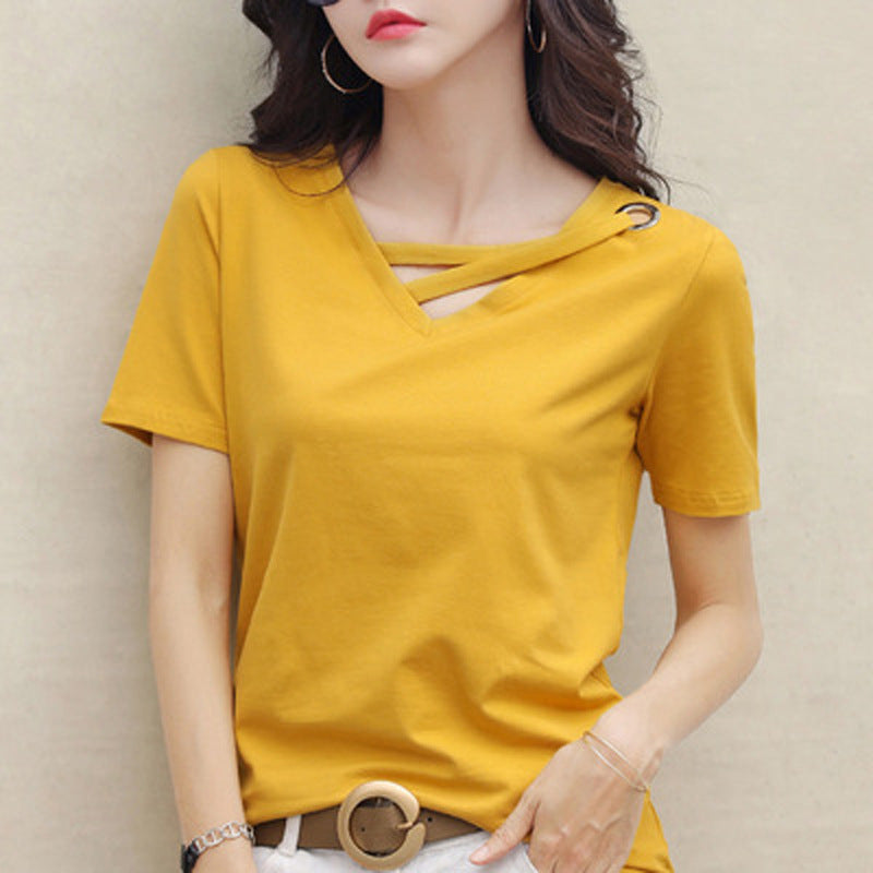 Ladies V-Neck Loose Casual Summer T-Shirt