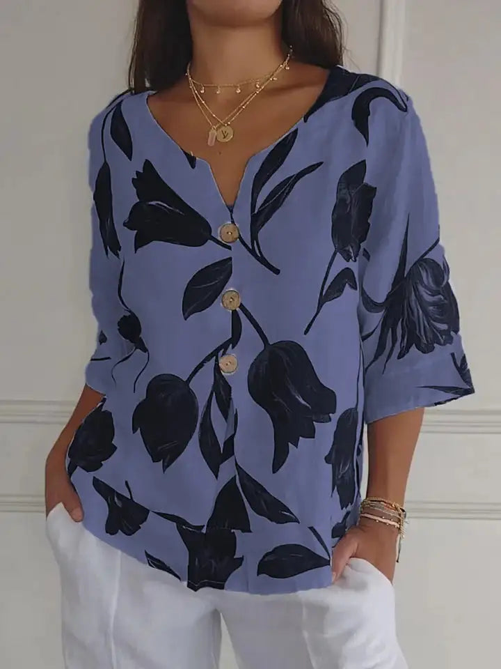 Blusa tipo túnica con cuello en V y estampado