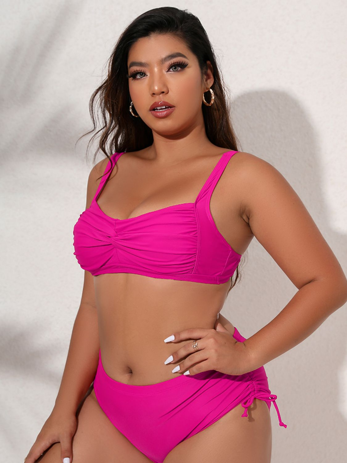 Plus Size Bikini-Set mit verdrehter Vorderseite und Bindeband