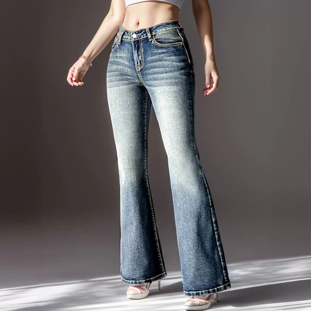 Women's Vintage Jeans High Elastic Pocket Embroidered Vintage Jeans