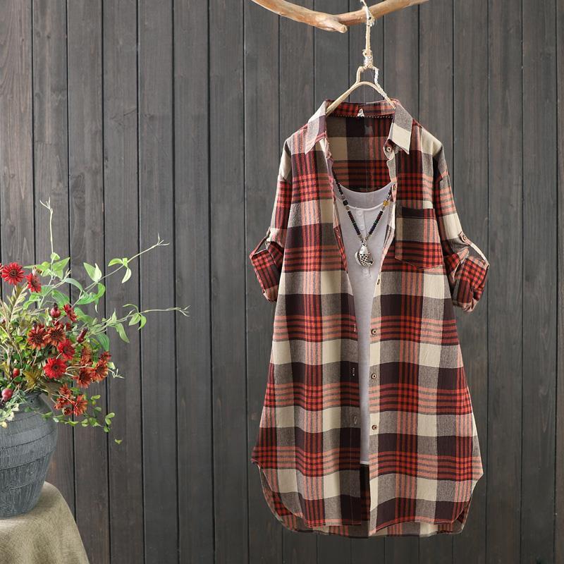 Casual Plaid Shirt frauen Mittellange Lose Koreanische Stil