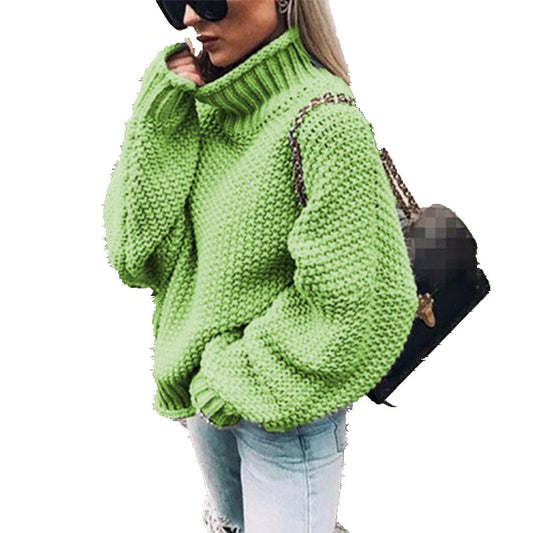 Autumn/Winter Sweater Women's New Curled High Neck Bat Sleeves Knit