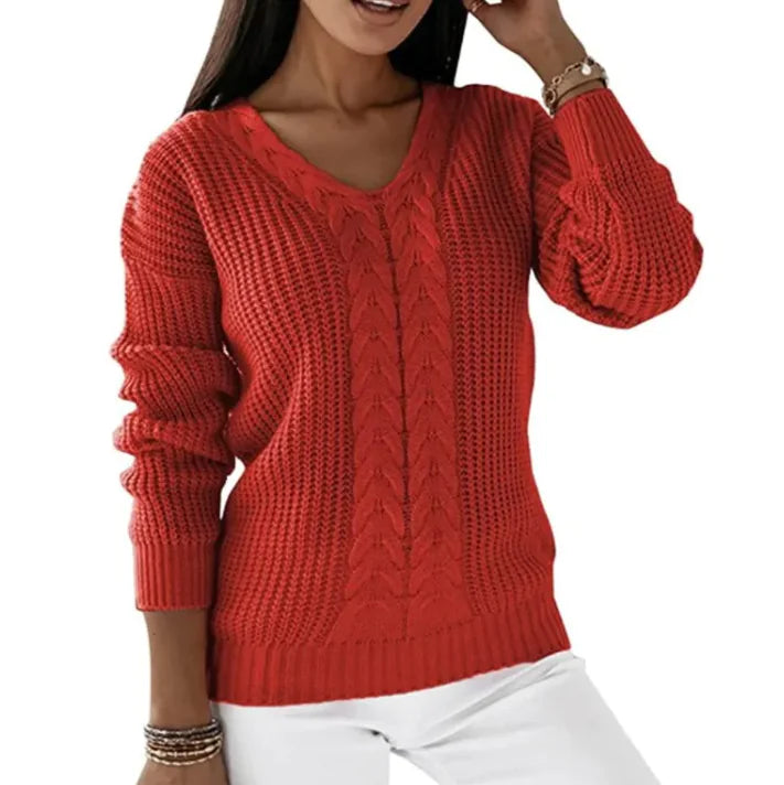 Cozy Twist V-Neck Knit Pullover