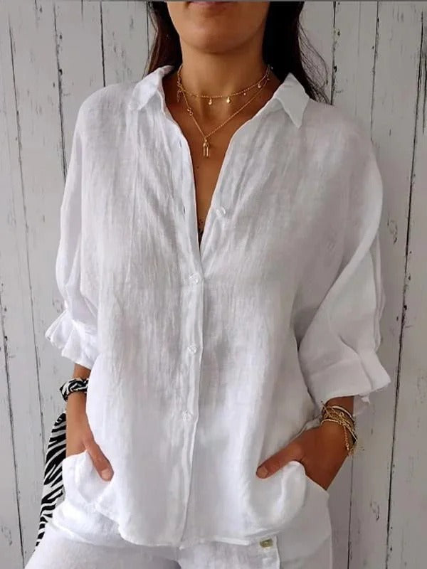 Cotton and linen back lace up design shirt