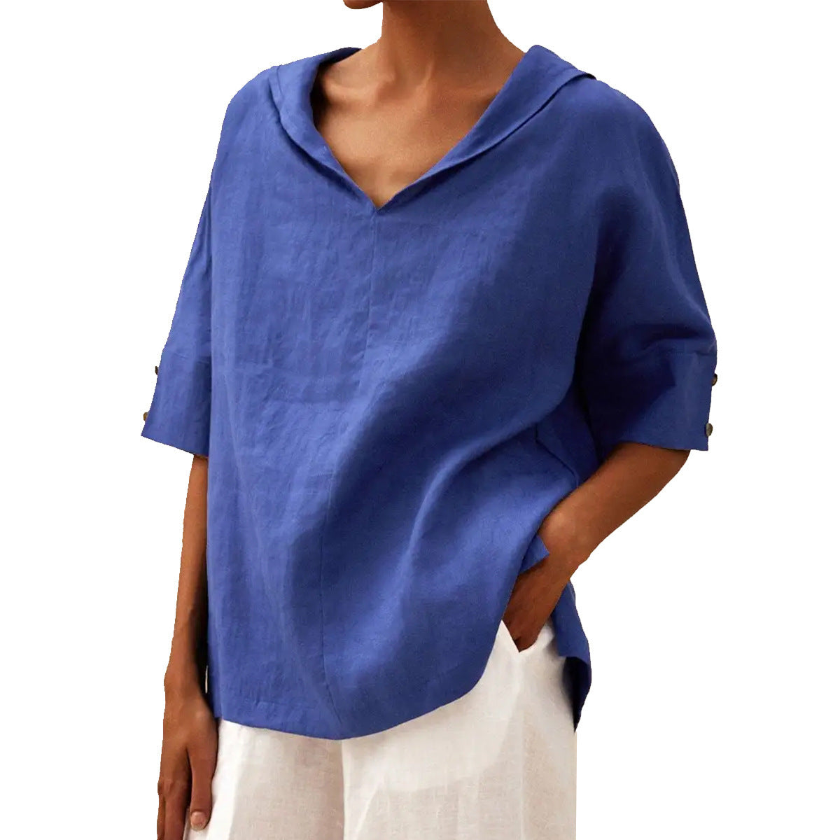 Women's Solid Color Cotton And Linen Loose Shirt