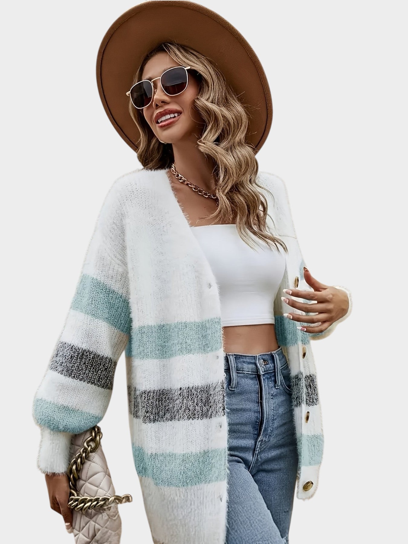 Camille | French-Style Striped Drop-Shoulder Cardigan