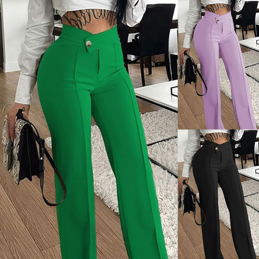 Pantalones rectos ajustados con hebilla Pantalones de color liso de moda para ropa de mujer