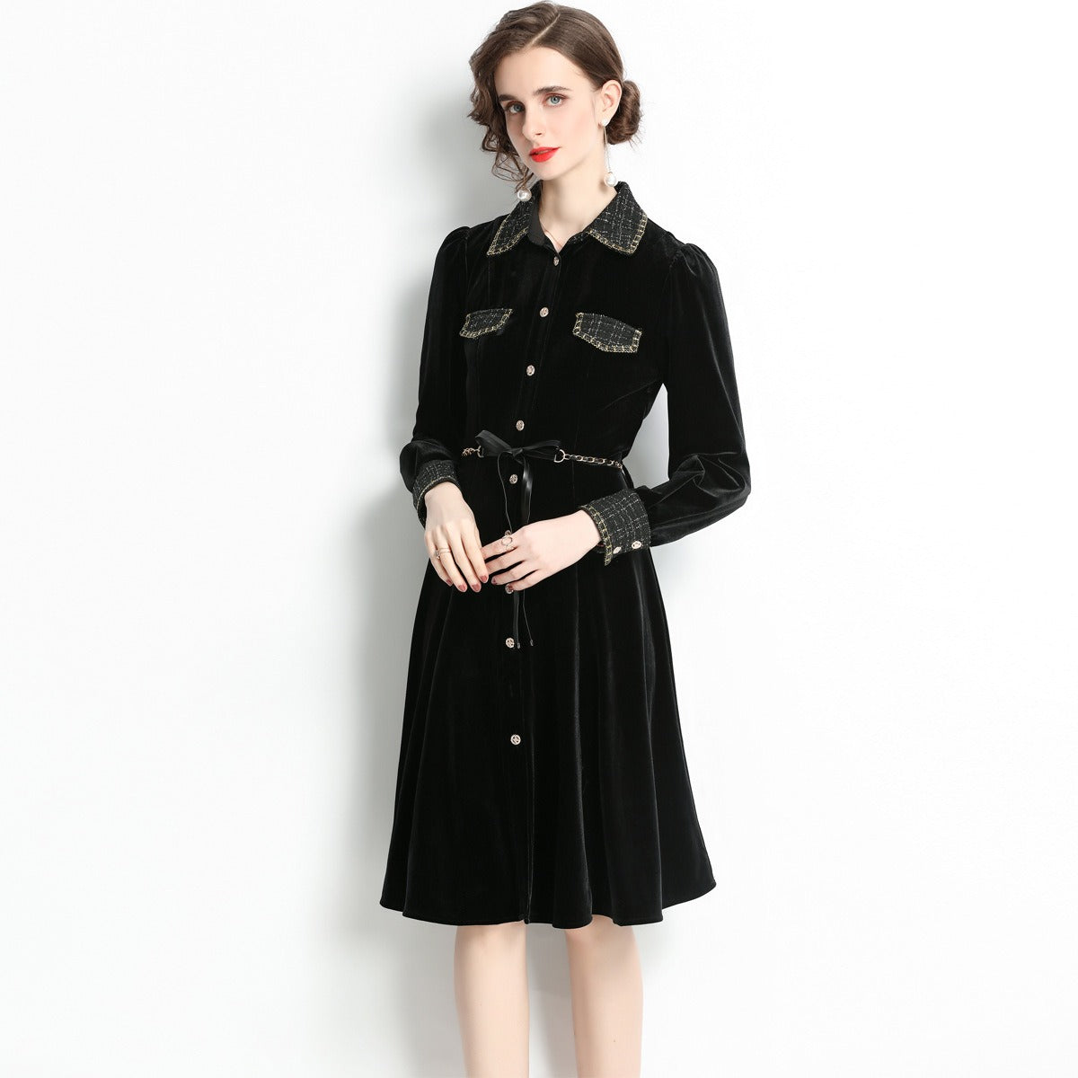 Black French vintage velvet dress