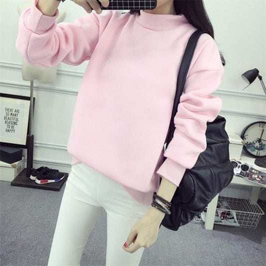Women's Solid Color Plush Small Standing Collar Pullover Hoodie